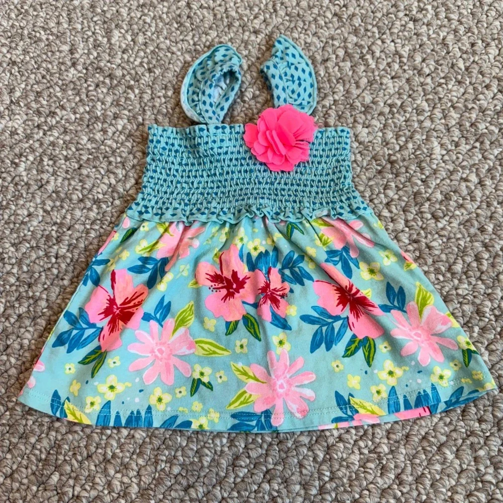 Healthtex Baby Girls Size 12 Months Blue Floral Tank Top Shorts Outfit‎
